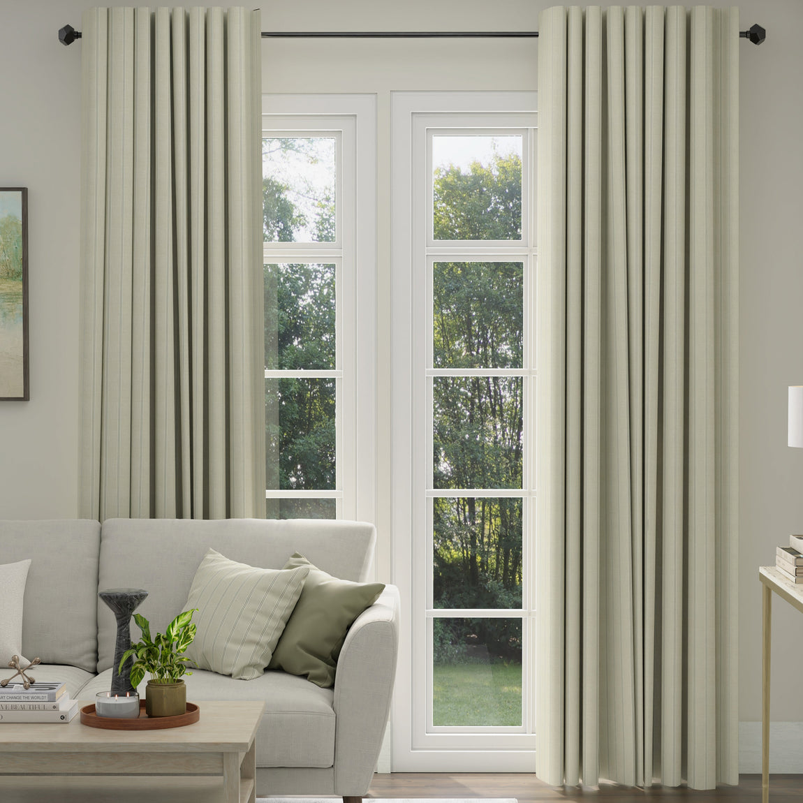 ANTE DECOR Latham Printed Cotton Stripe Made To Measure Curtains Beige