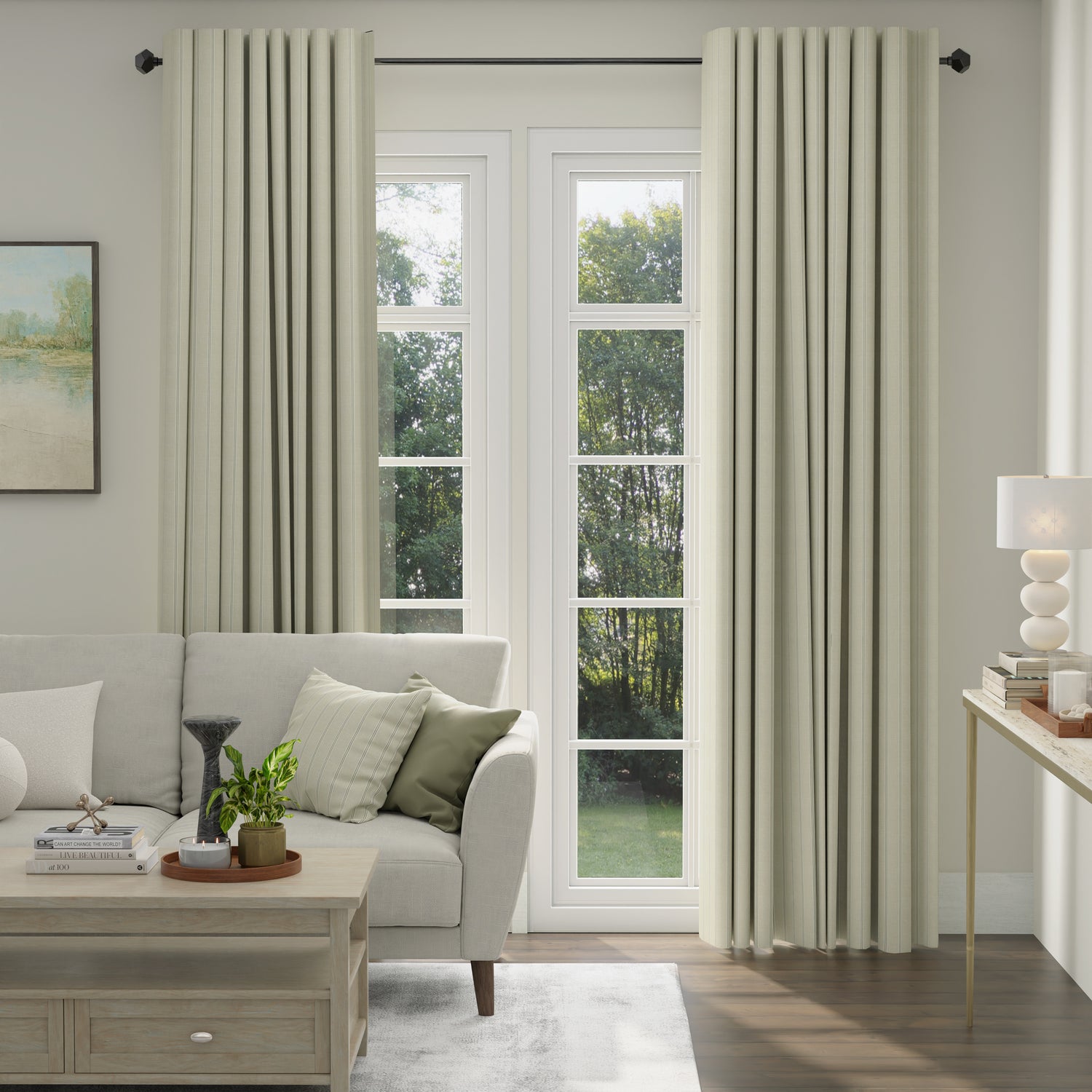 ANTE DECOR Latham Printed Cotton Stripe Made To Measure Curtains Beige