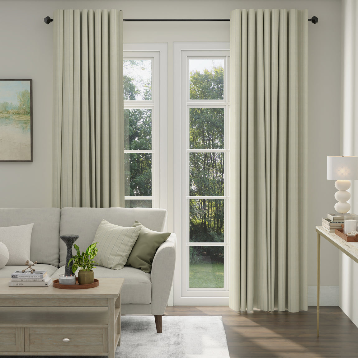 ANTE DECOR Latham Printed Cotton Stripe Made To Measure Curtains Beige