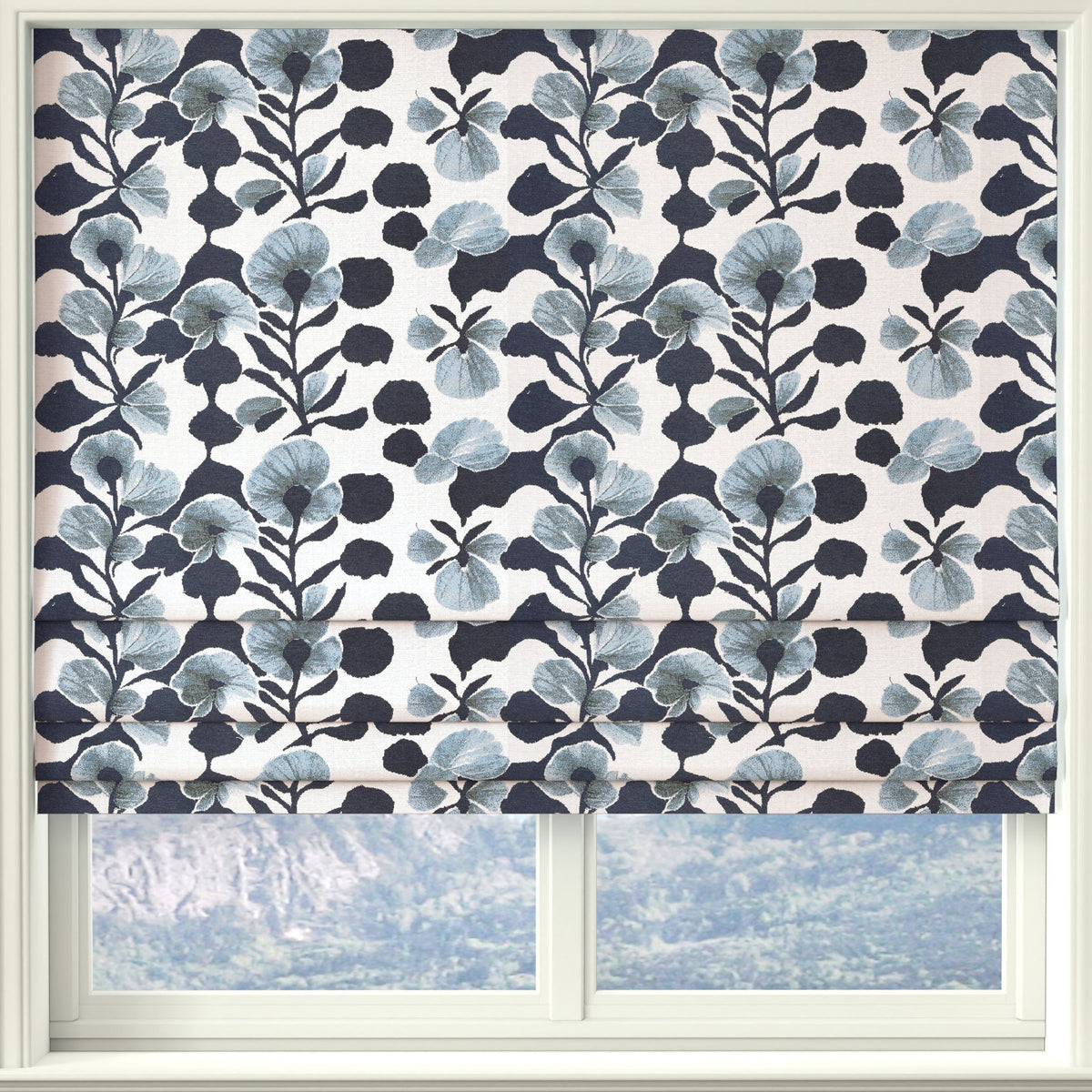 Linda Barker Evergreen Flower Woven Fabric Blue