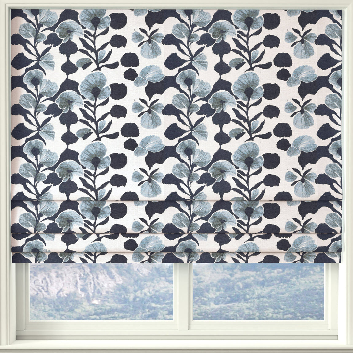 Linda Barker Evergreen Flower Woven Fabric Blue
