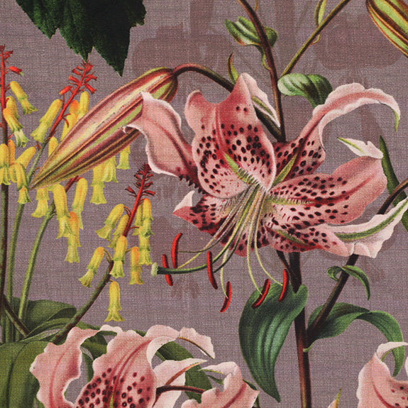 Linda Barker Grandi Floral Velvet Fabric Silver Lavender