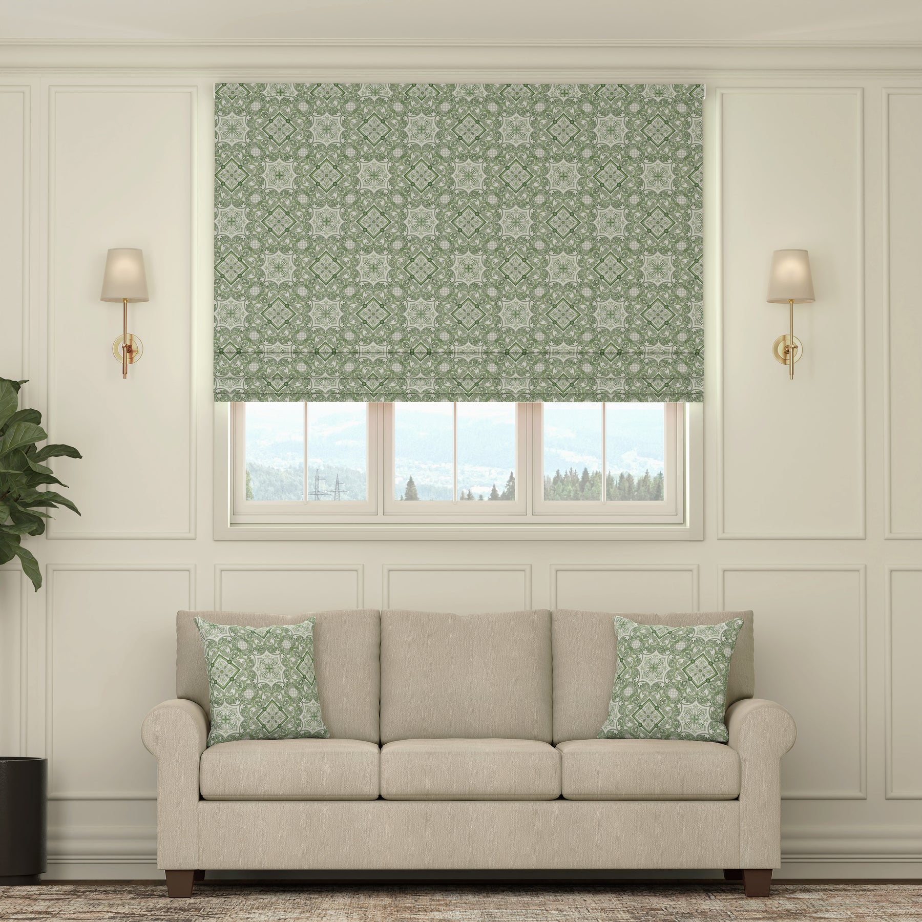 HOUSE Llewelyn-Bowen Festivo Printed Made To Measure Roman Blind Pistache