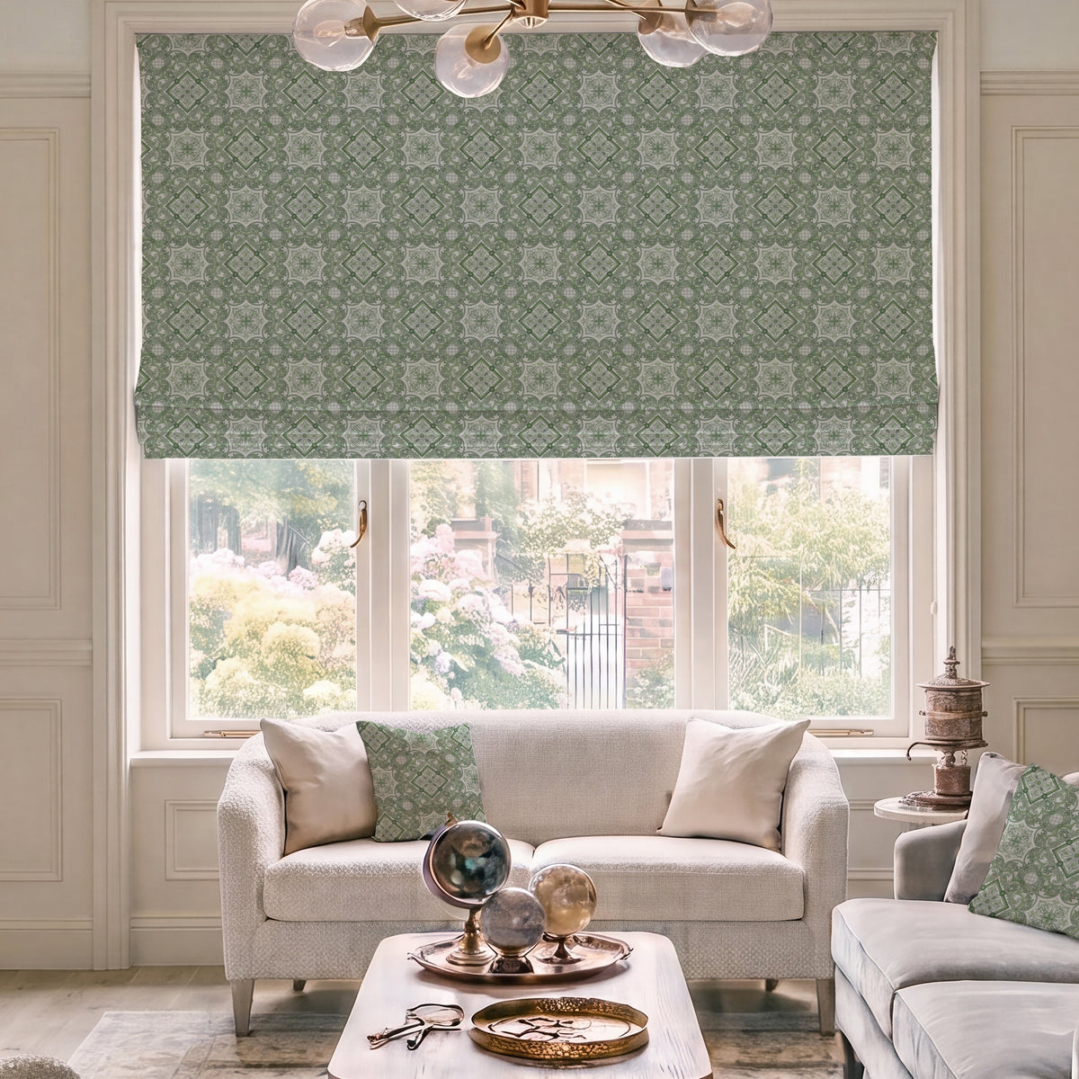 HOUSE Llewelyn-Bowen Festivo Printed Made To Measure Roman Blind Pistache