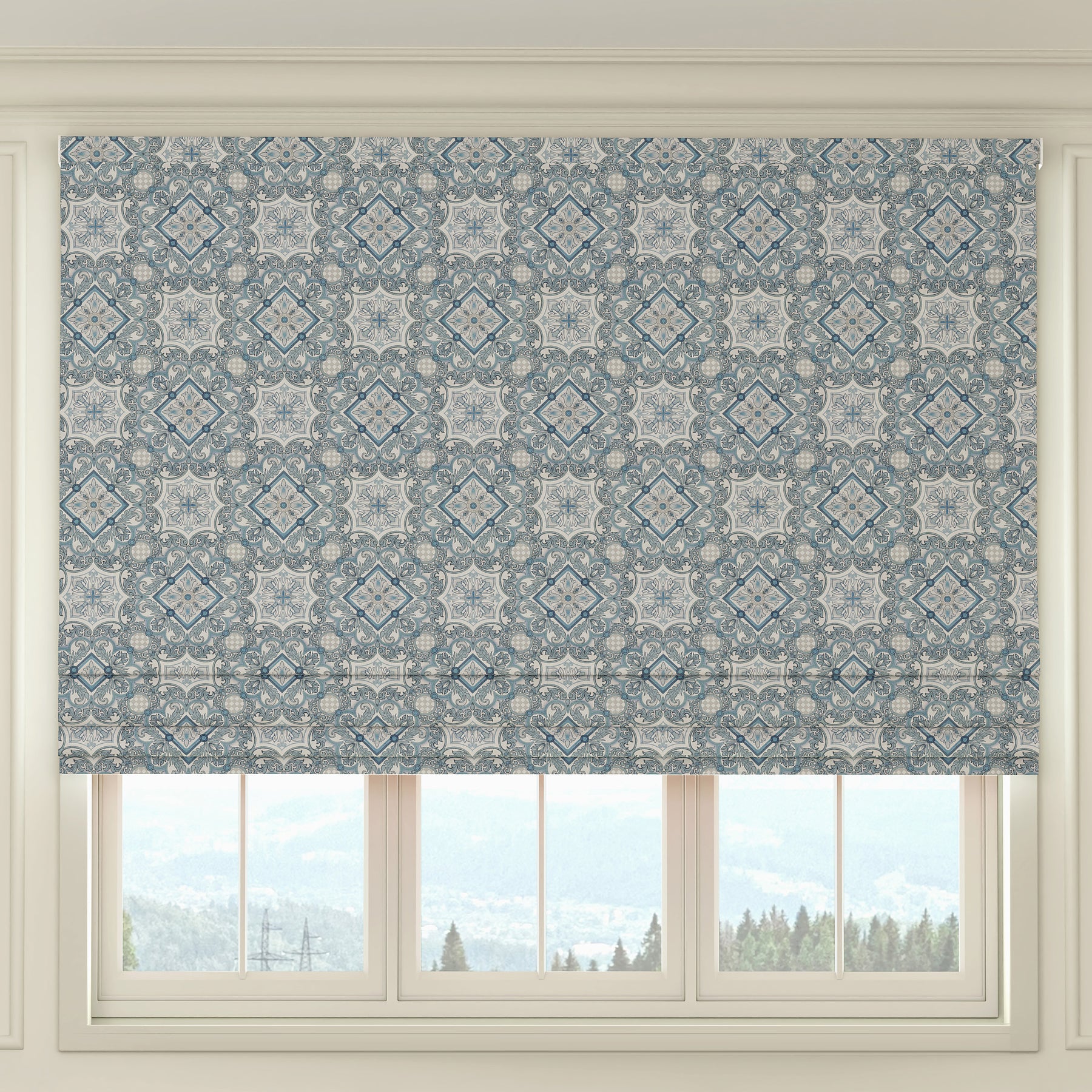 HOUSE Llewelyn-Bowen Festivo Printed Made To Measure Roman Blind Bluestone