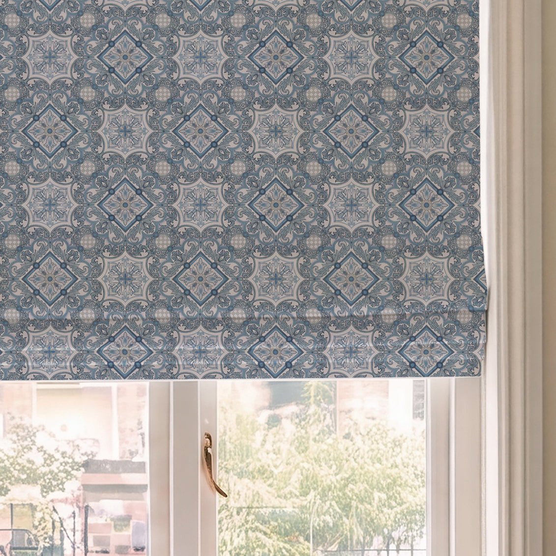 HOUSE Llewelyn-Bowen Festivo Printed Made To Measure Roman Blind Bluestone