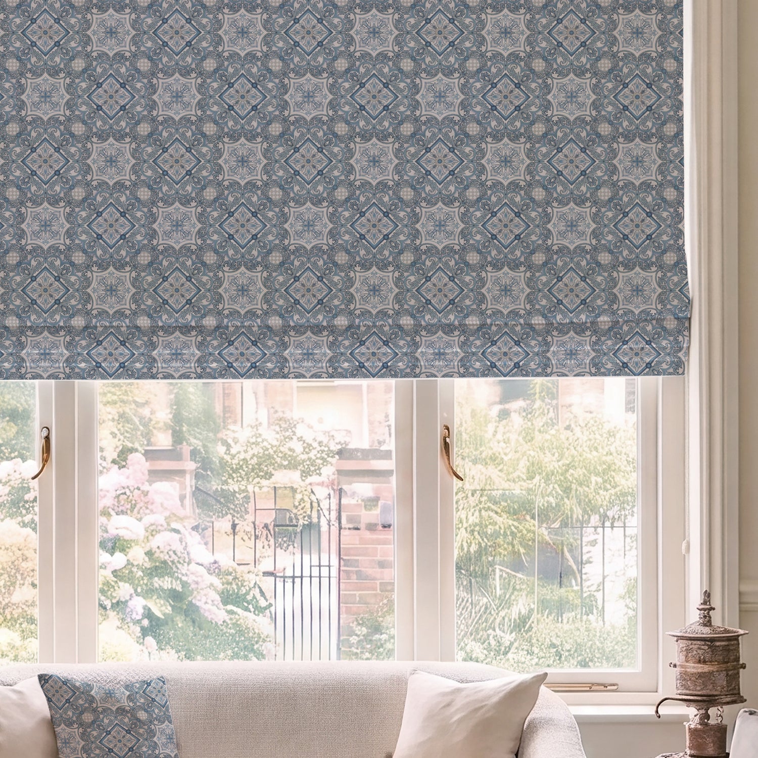 HOUSE Llewelyn-Bowen Festivo Printed Made To Measure Roman Blind Bluestone