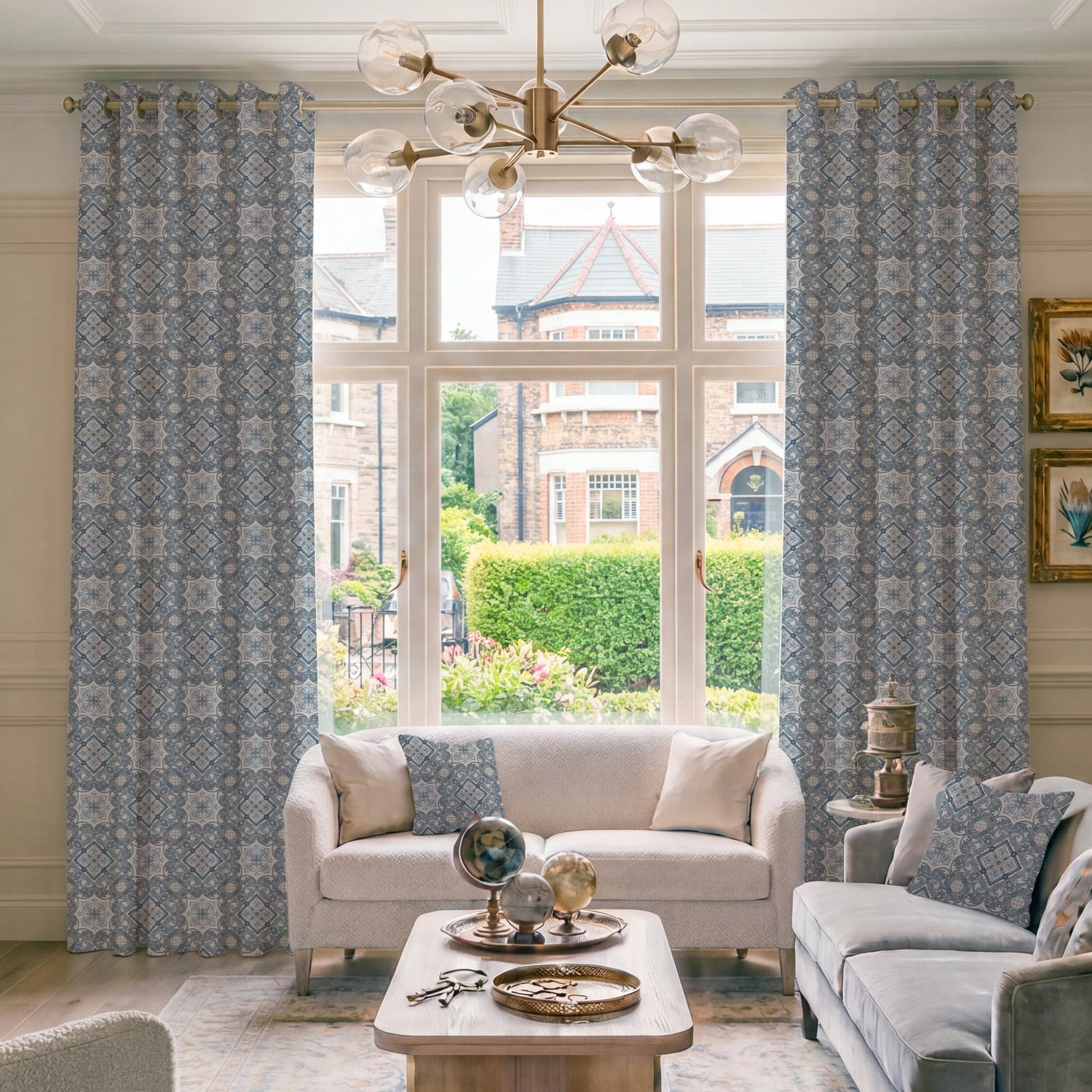 HOUSE Llewelyn-Bowen Festivo Printed Made To Measure Curtains Bluestone