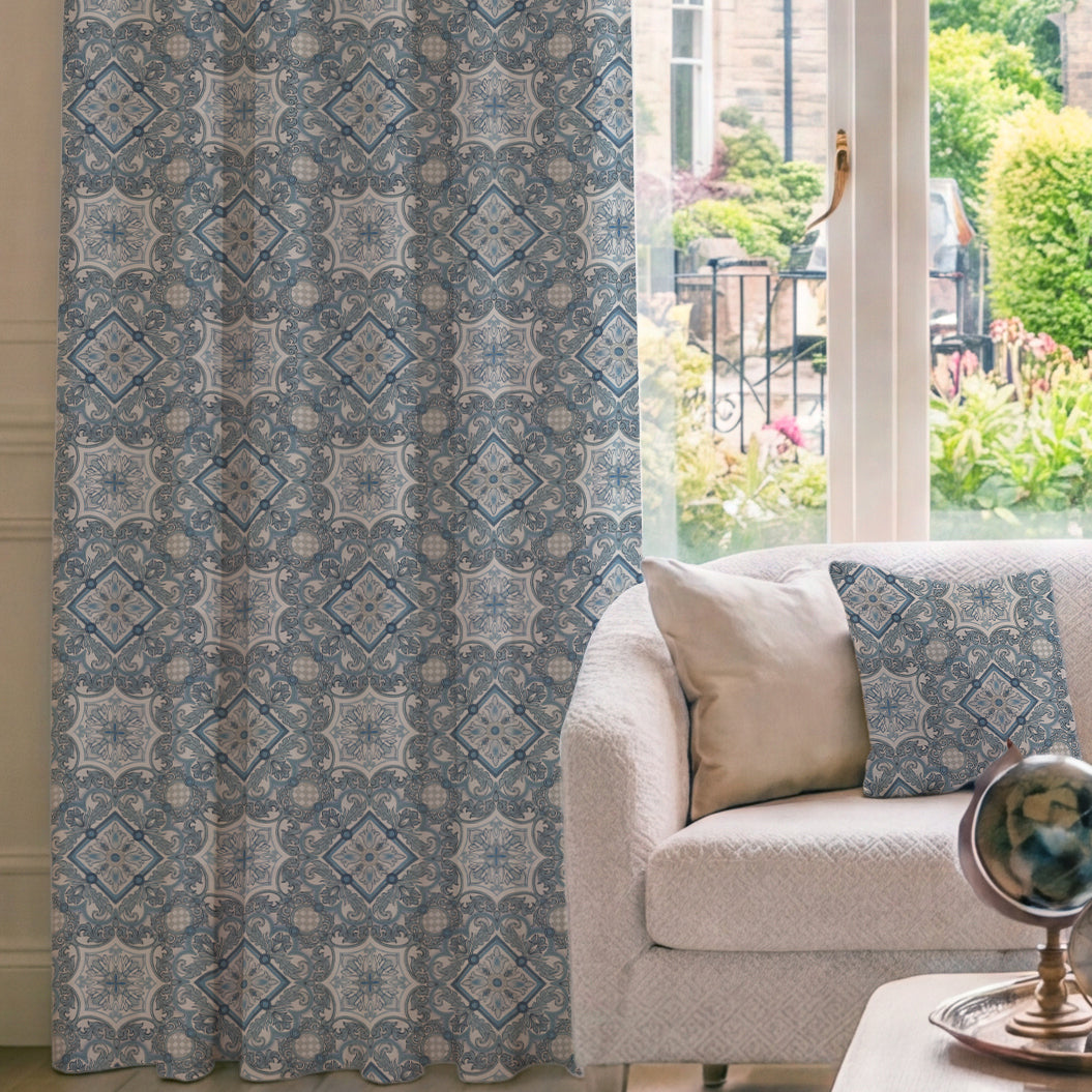 HOUSE Llewelyn-Bowen Festivo Printed Made To Measure Curtains Bluestone