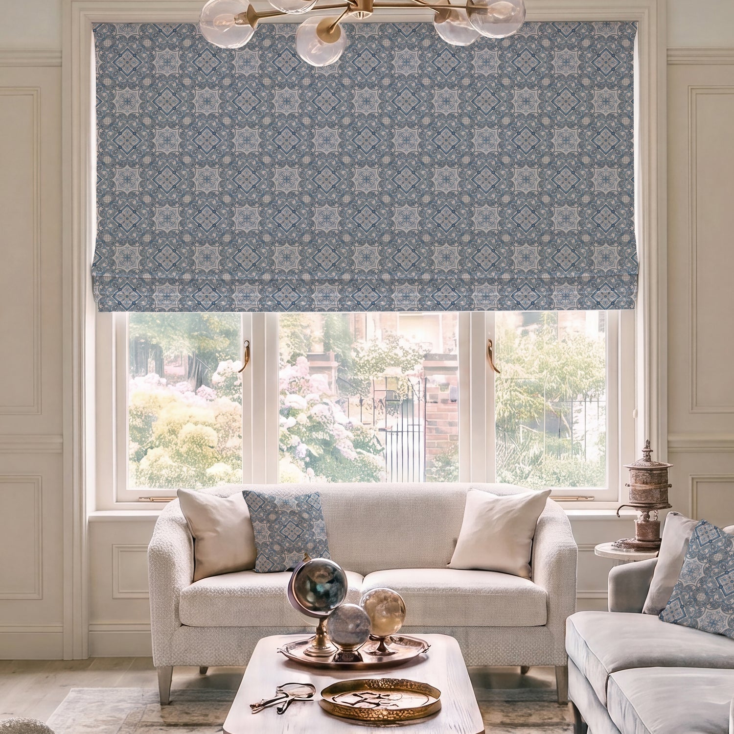 HOUSE Llewelyn-Bowen Festivo Printed Made To Measure Roman Blind Bluestone