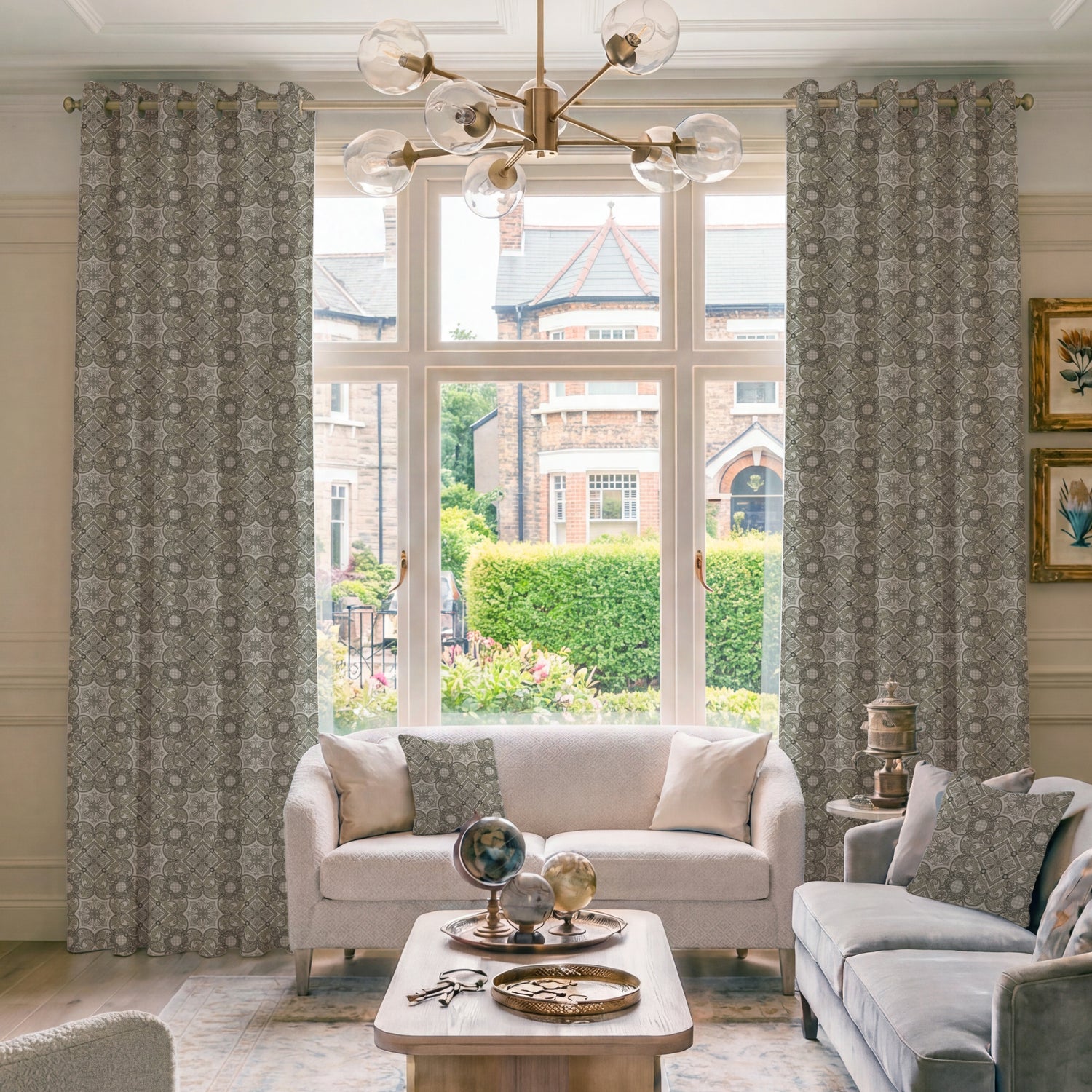 HOUSE Llewelyn-Bowen Festivo Printed Made To Measure Curtains Noir