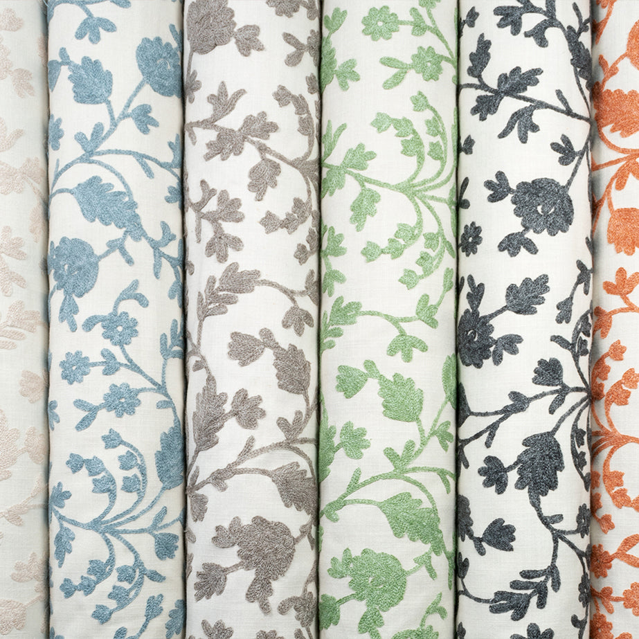 Fibre Naturelle Lucca Embroidered Fabric Sky