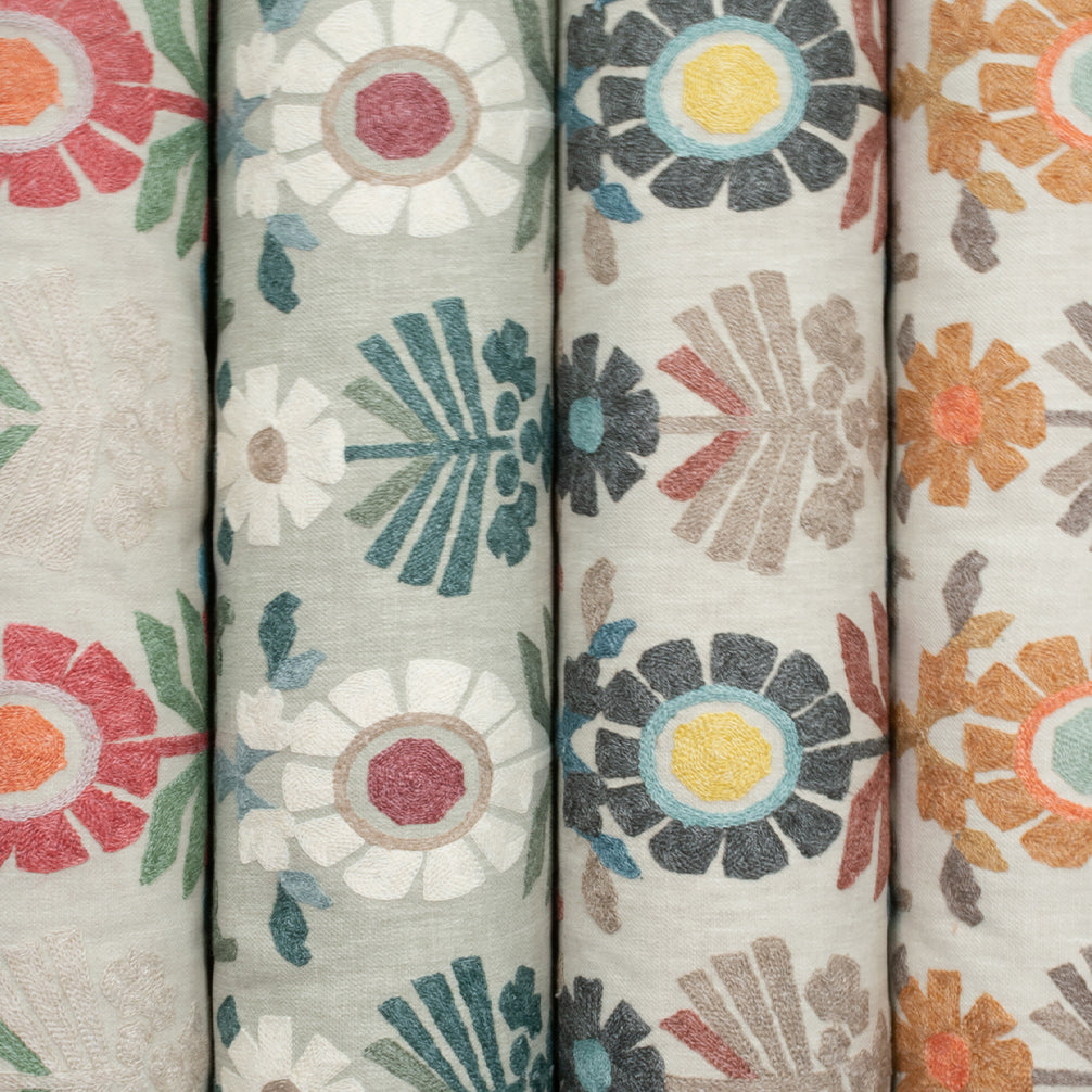 Fibre Naturelle Oslo Embroidered Fabric Sage