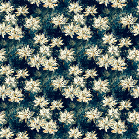 Fibre Naturelle Waterlily Fabric Navy