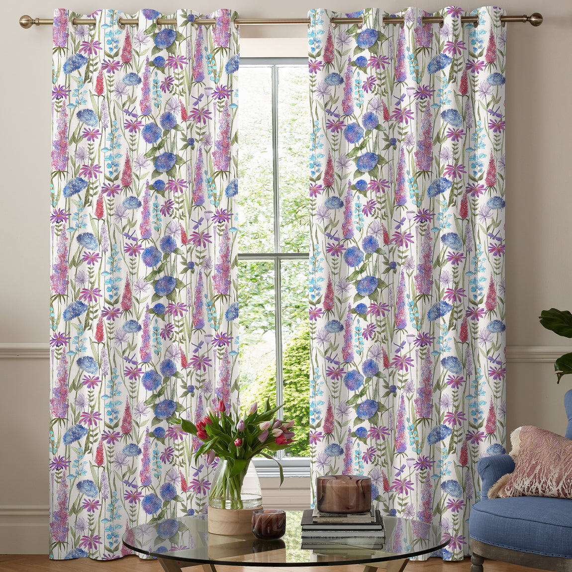 Voyage Florabunda Made to Measure Curtain Bluebell Ecru