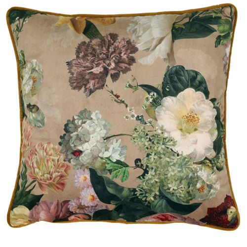Linda Barker Florabunda Velvet 45cm x 45cm Filled Cushion Parchment