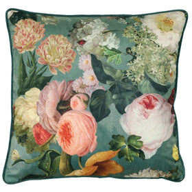 Linda Barker Florabunda Velvet 45cm x 45cm Filled Cushion Verdigris