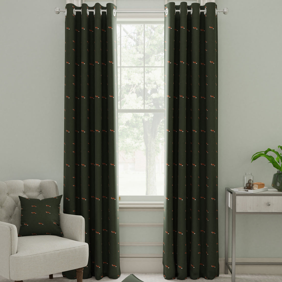 Sophie Allport Foxes Made to Measure Curtain Forest Green
