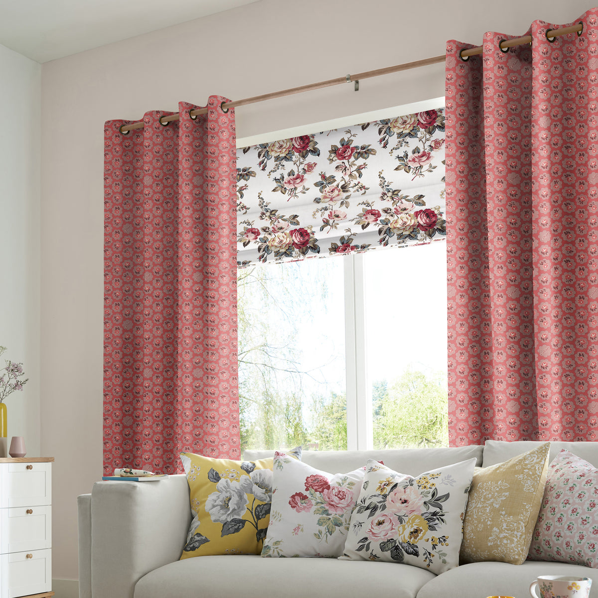 Cath Kidston Freston Rose Made to Measure Curtain Red