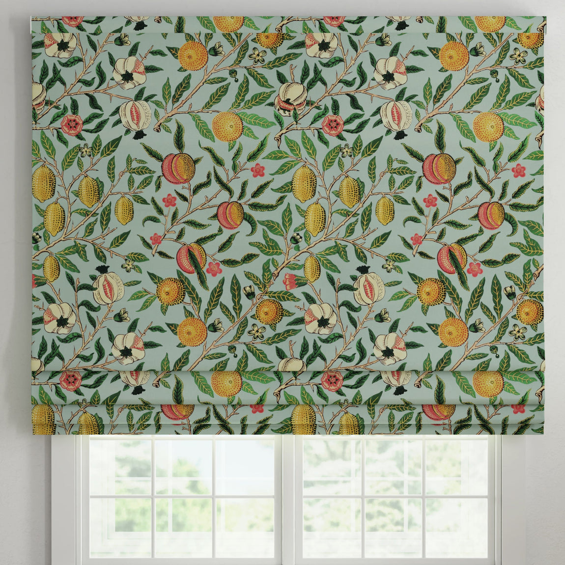 ANTE DECOR Fruit Orange Printed Cotton Made To Measure Curtains Cornflower Blue