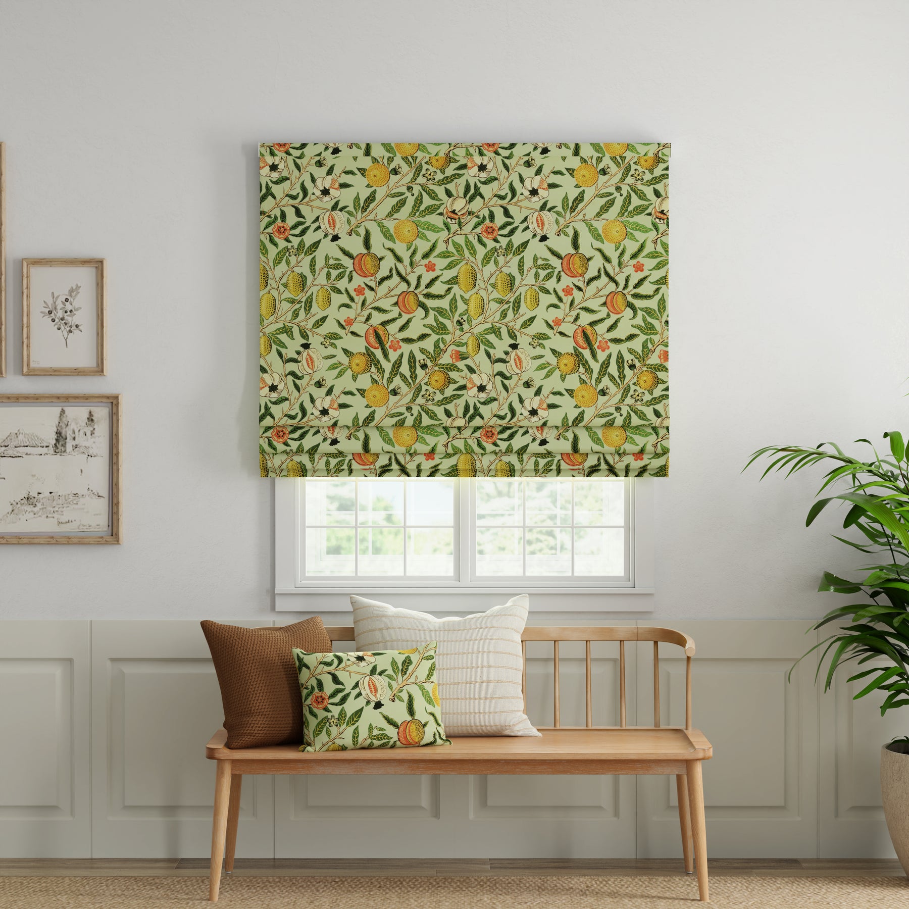 ANTE DECOR Fruit Orange Printed Cotton Made To Measure Roman Blind Pistachio