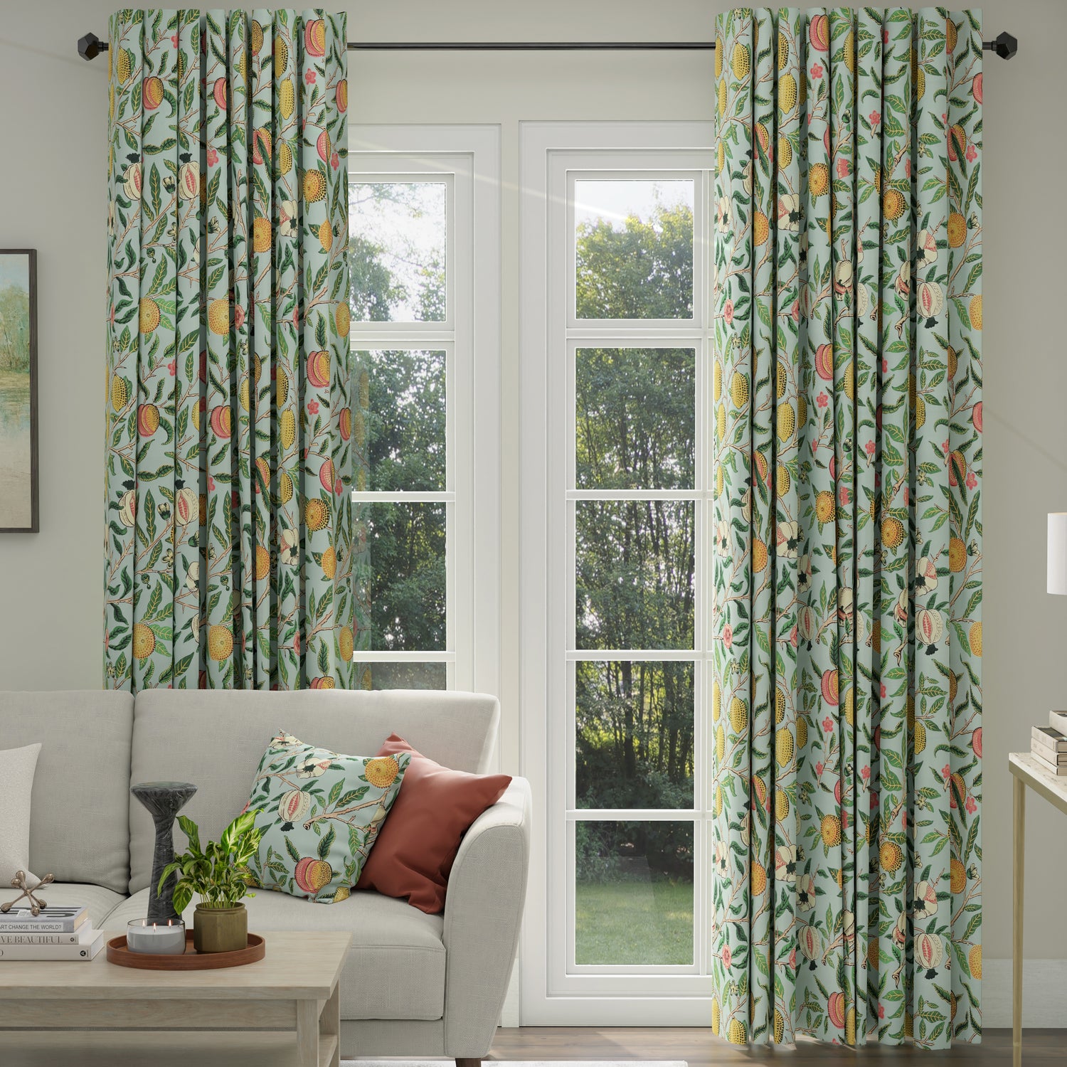 ANTE DECOR Fruit Orange Printed Cotton Made To Measure Roman Blind Cornflower Blue