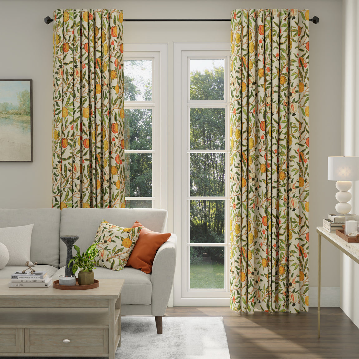 ANTE DECOR Fruit Orange Printed Cotton Made To Measure Curtains Summer