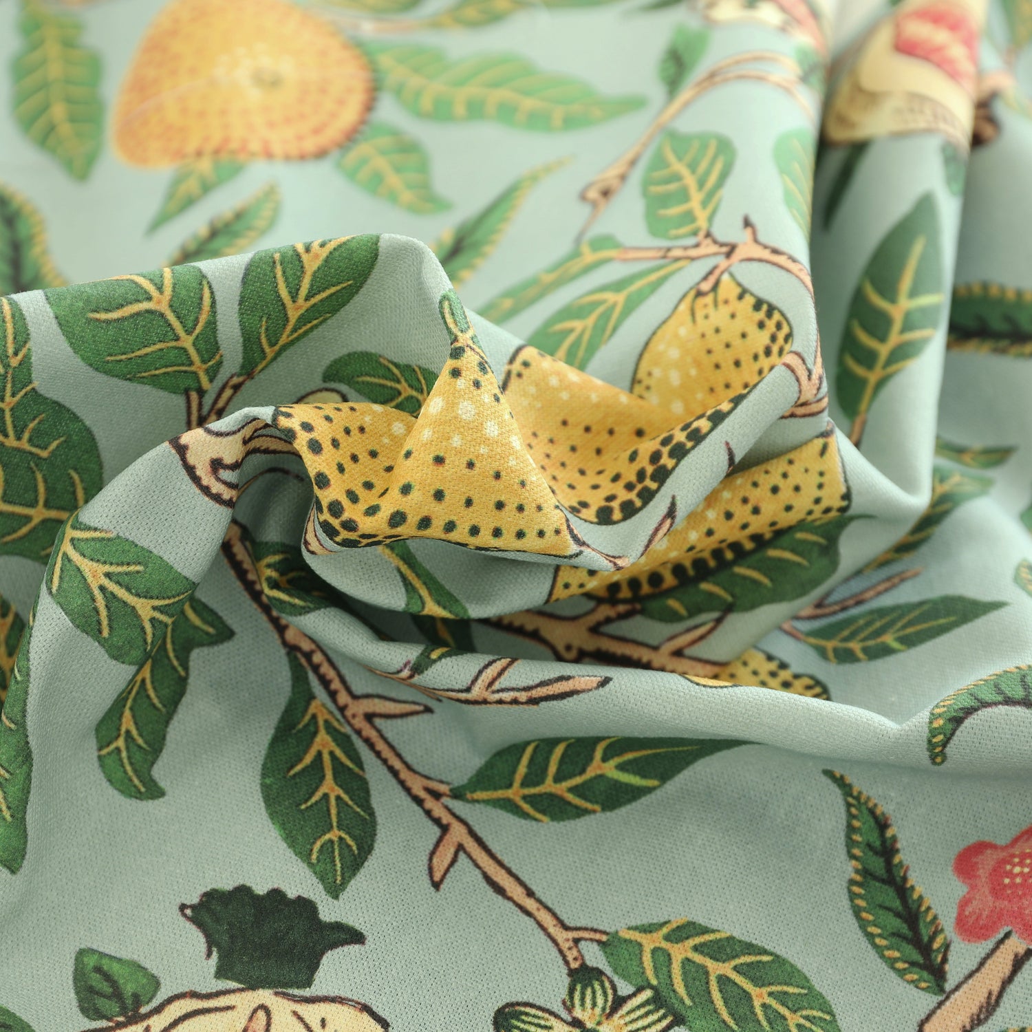 ANTE DECOR Fruit Orange Printed Cotton Made To Measure Curtains Cornflower Blue