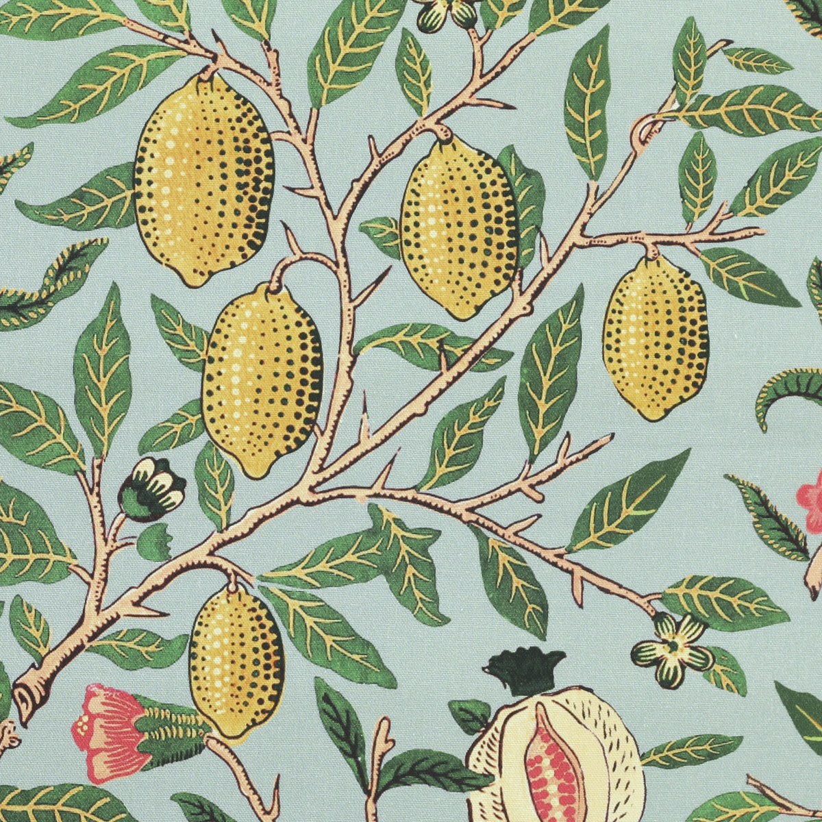 William Morris Fruit Orange Printed Cotton Fabric Cornflower Blue