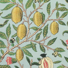 William Morris Fruit Orange Printed Cotton Fabric Cornflower Blue
