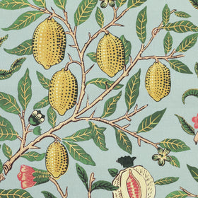 William Morris Fruit Orange Printed Cotton Fabric Cornflower Blue