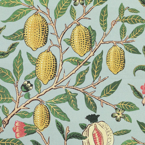 William Morris Fruit Orange Printed Cotton Fabric Cornflower Blue