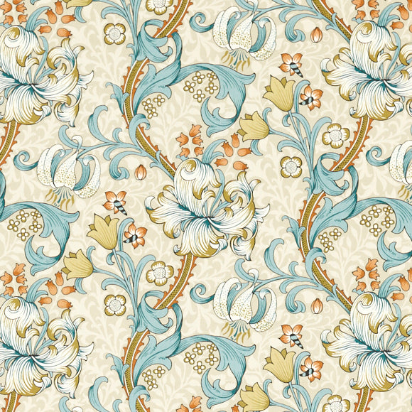Golden Lily Fabric Linen Teal