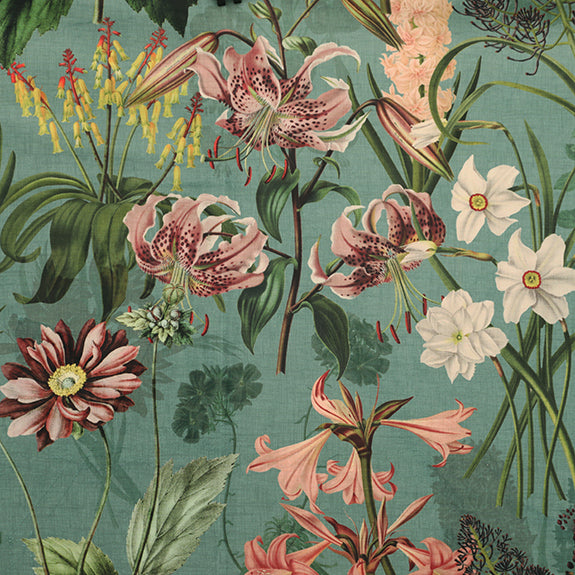 Linda Barker Grandi Floral Velvet Made To Measure Roman Blind Celadon
