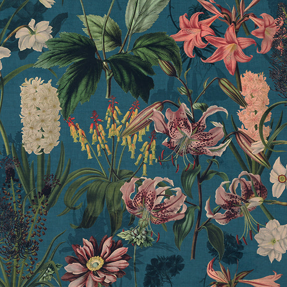 Linda Barker Grandi Floral Velvet Fabric Kingfisher