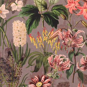 Linda Barker Grandi Floral Velvet Fabric Silver Lavender
