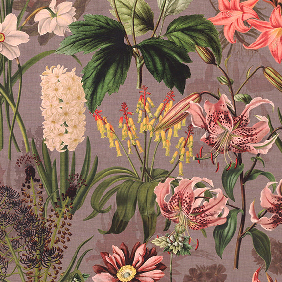 Linda Barker Grandi Floral Velvet Made To Measure Roman Blind Silver Lavender
