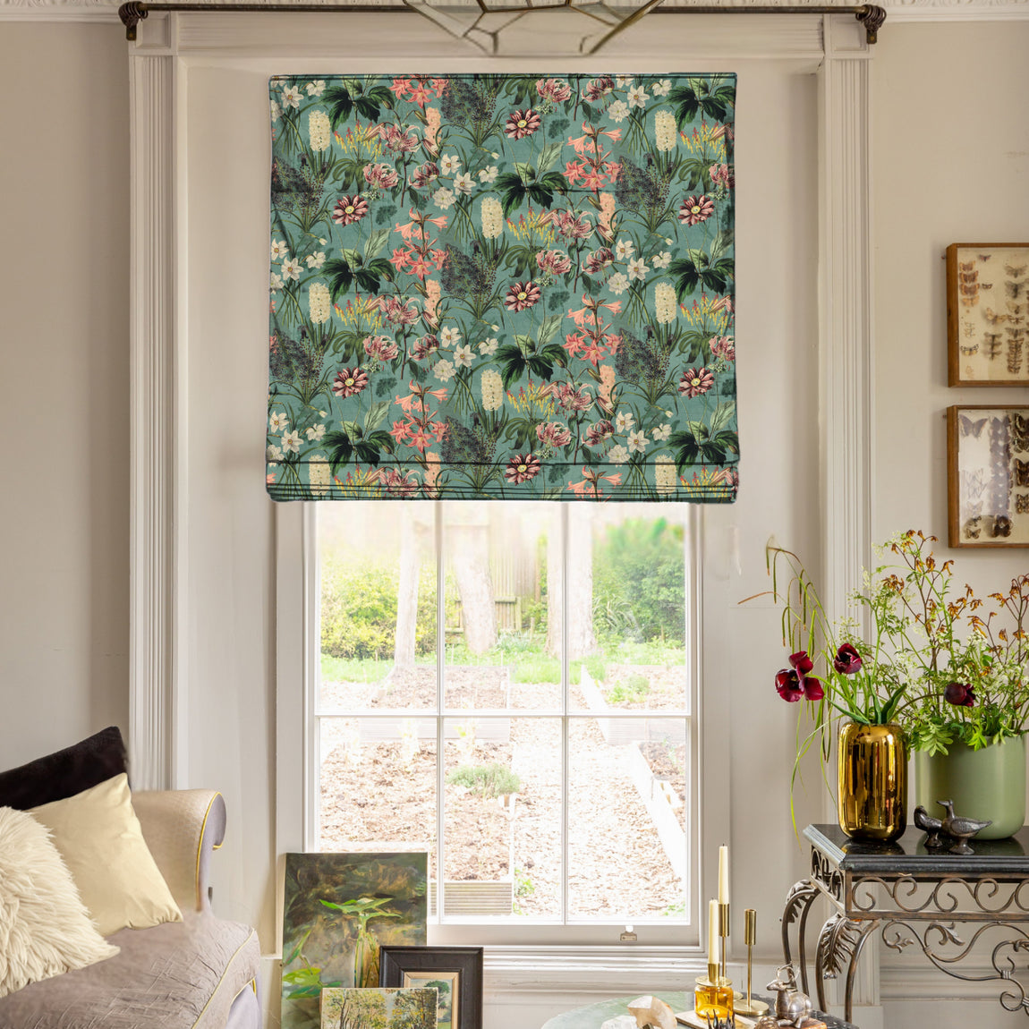Linda Barker Grandi Floral Velvet Made To Measure Curtains Celadon