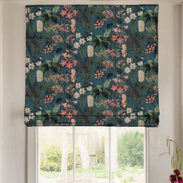 Linda Barker Grandi Floral Velvet Made To Measure Roman Blind Kingfisher