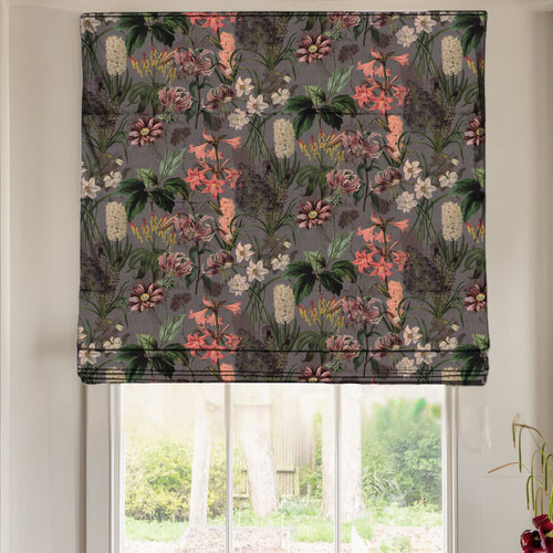 Linda Barker Grandi Floral Velvet Made To Measure Roman Blind Silver Lavender