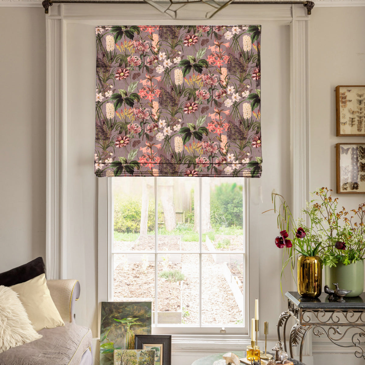 Linda Barker Grandi Floral Velvet Fabric Silver Lavender