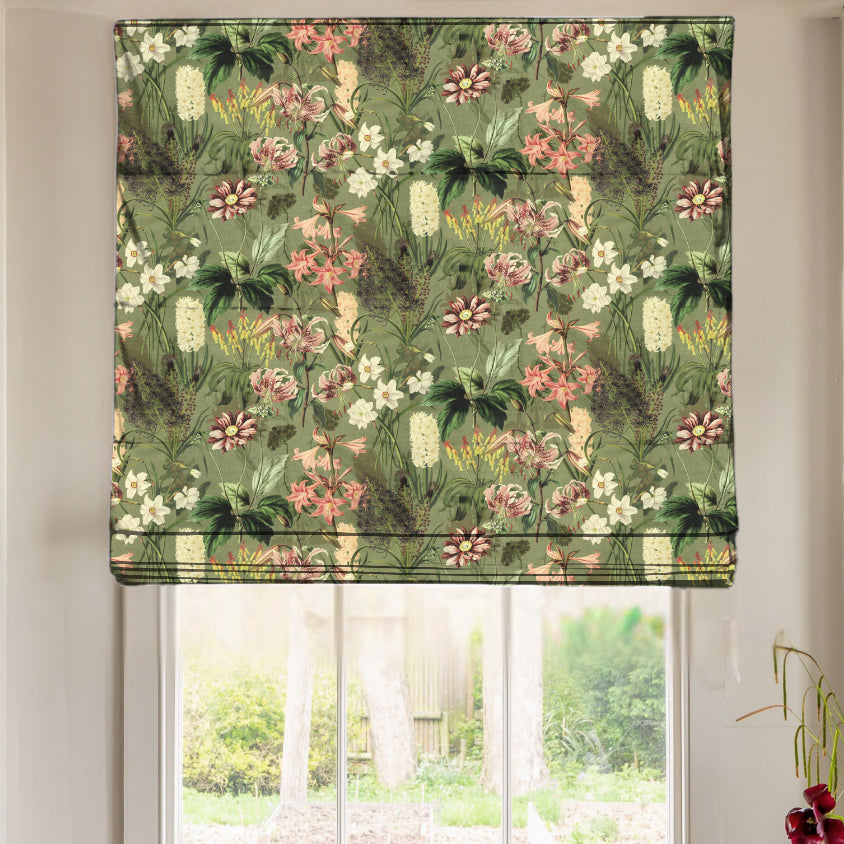 Linda Barker Grandi Floral Velvet Made To Measure Roman Blind Sage