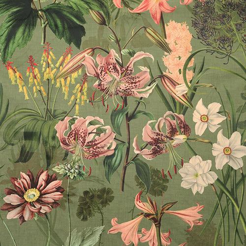 Linda Barker Grandi Floral Velvet Fabric Sage