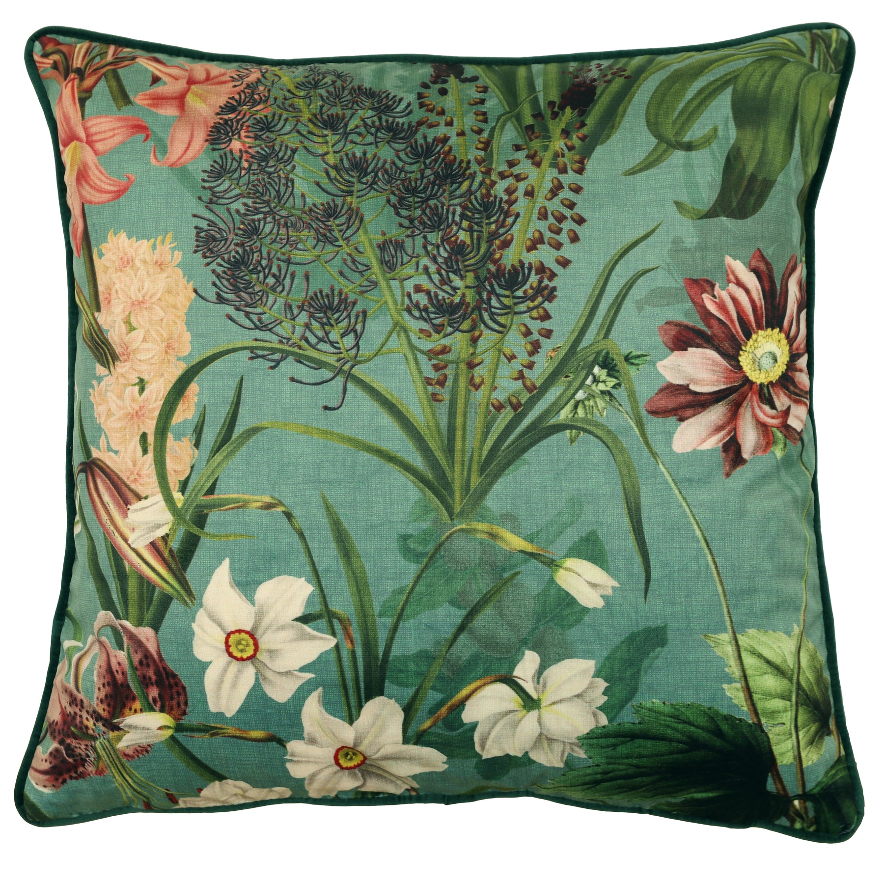 Linda Barker Grandi Floral Velvet 45cm x 45cm Filled Cushion Celadon