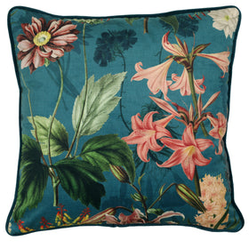 Linda Barker Grandi Floral Velvet 45cm x 45cm Filled Cushion Kingfisher