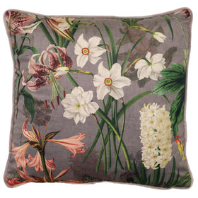 Linda Barker Grandi Floral Velvet 45cm x 45cm Filled Cushion Silver Lavender