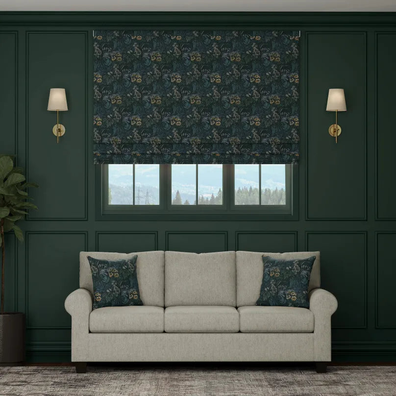 HOUSE Llewelyn-Bowen Hedgerovia Printed Velvet Made To Measure Roman Blind Verdigris