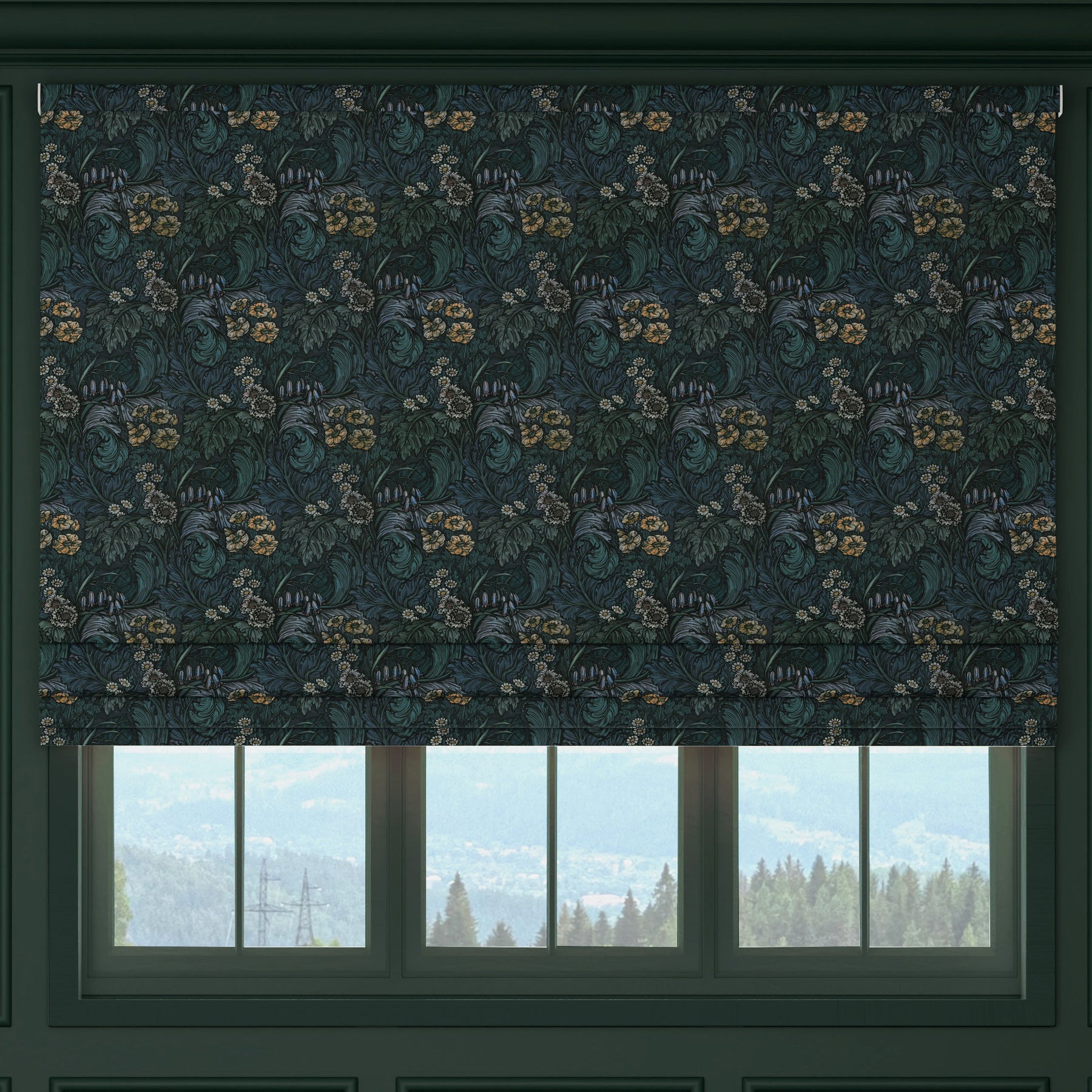HOUSE Llewelyn-Bowen Hedgerovia Printed Velvet Made To Measure Roman Blind Verdigris