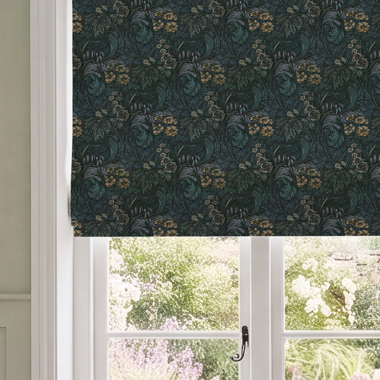 HOUSE Llewelyn-Bowen Hedgerovia Printed Velvet Made To Measure Roman Blind Verdigris