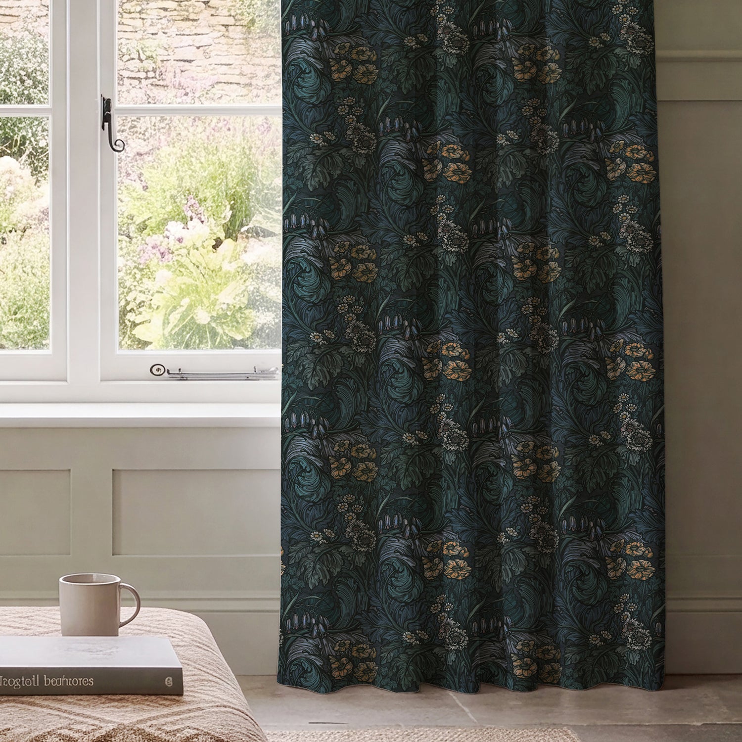 HOUSE Llewelyn-Bowen Hedgerovia Printed Velvet Made To Measure Curtains Verdigris